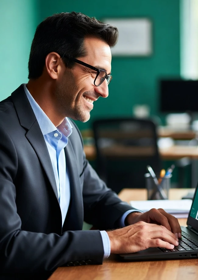 bild på en säljare som är nöjd med sitt CRM